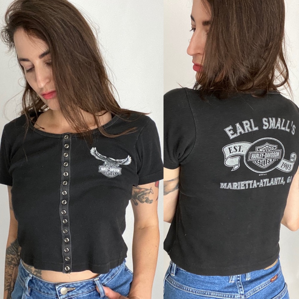 Vtg Atlanta Harley Davidson Motorcycle Crop Top